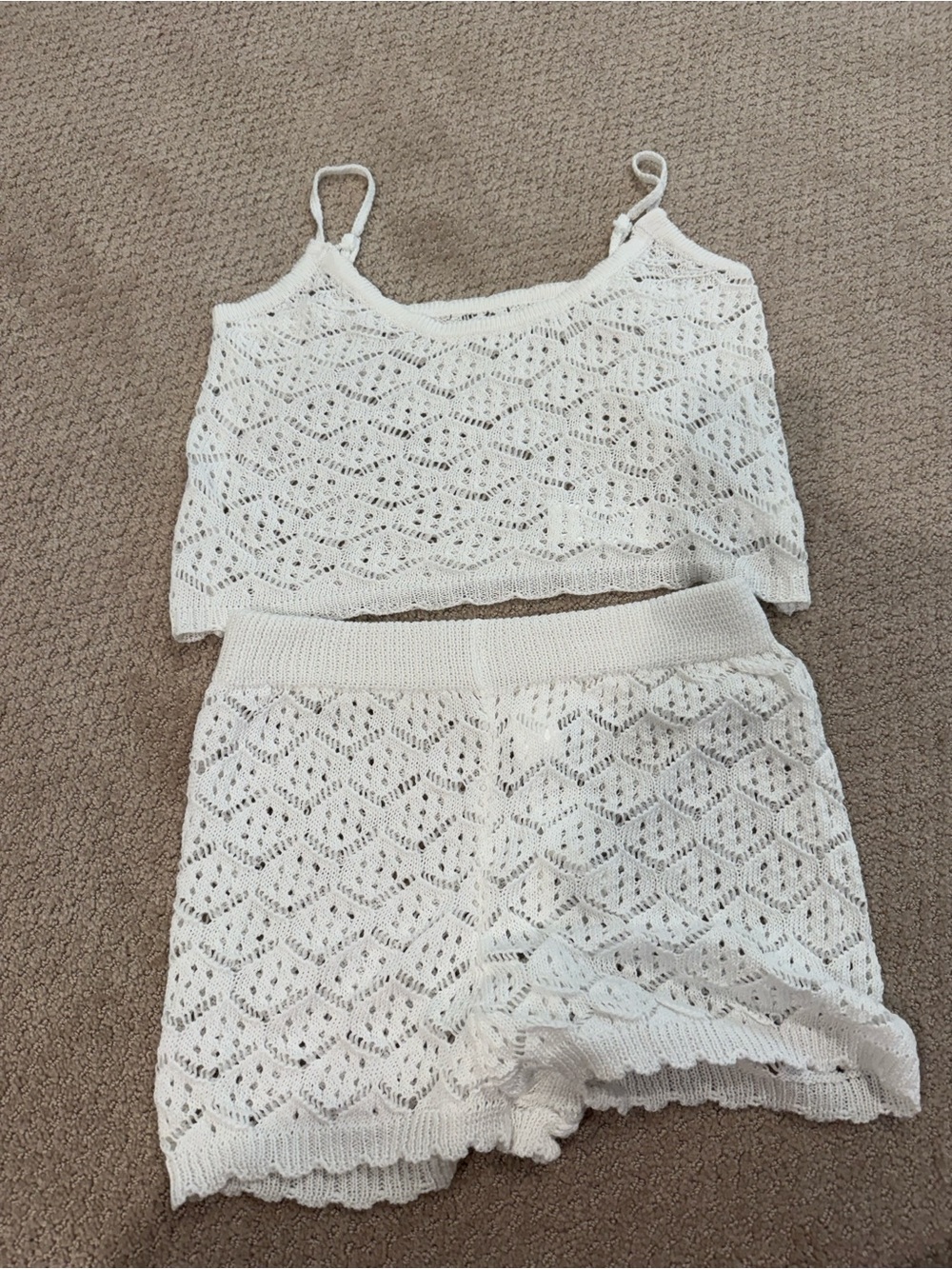 Women's Crochet Knit Camisole & Shorts Set - Cream